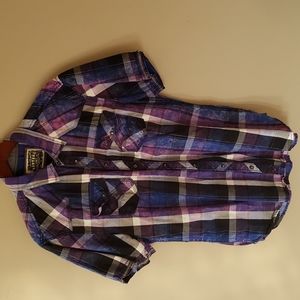 BKE, Large, purple/black/white/blue, plaid, men's shirt